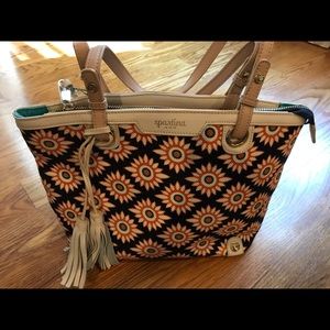 Spartina Bag - Navy Blue w/Orange/Ivory Flowers